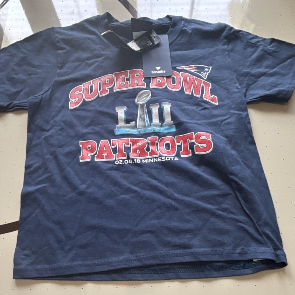 Fanatics Super Bowl LII Patriots Boys Youth S Navy Cotton Short Sleeve T-Shirt